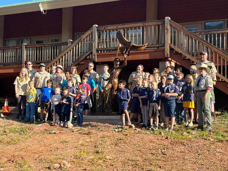 Cub Scout Pack 88 Gilbert AZ group photo with scout statue